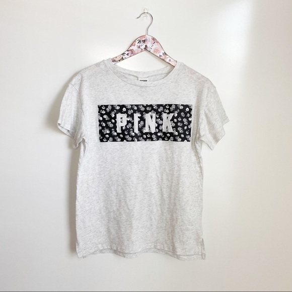 Victoria’s Secret PINK Gray Floral Oversized Tee! - Picture 1 of 6